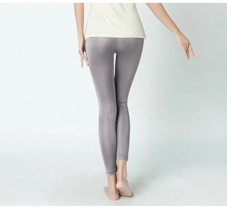 Шелковые женские длинные леггинсы, одноцветные тонкие леггинсы, полная длина, плюс размер, анти опорожненные штаны, натуральный шелк, новые базовые