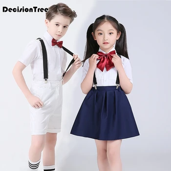

2019 new children england primary school uniforms girls boy cotton plaid knit sweater cardigan skirt performance costume suit