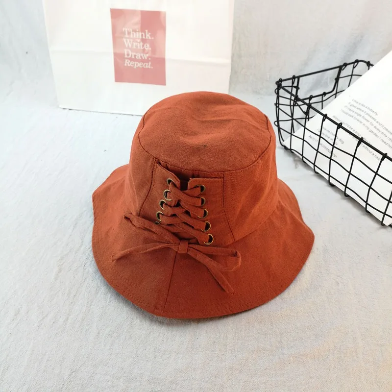Chapeau Femme Ete милые индивидуальные шляпы для женщин Универсальные однотонные Sombrero Mujer Солнцезащитная хлопковая пляжная шляпа на шнуровке