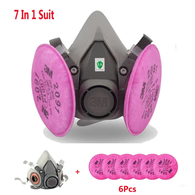 Beste 3 m 6200 7 In 1 Pak Industrie Spray Paint Stofmasker gasmasker Met 3 m 2091 P100 Respirator Fliters