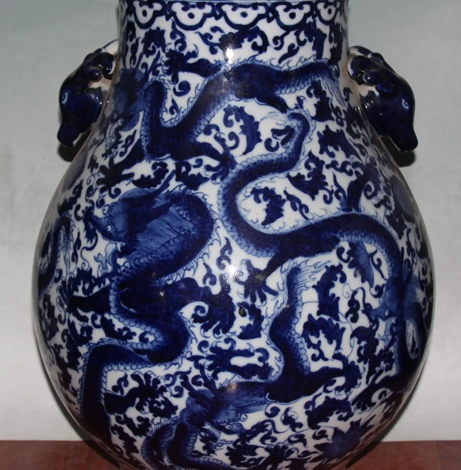 

18" White Blue Porcelain Dragon Dragons Zun Bottle Vase Pot Jar Jug Crock Tank