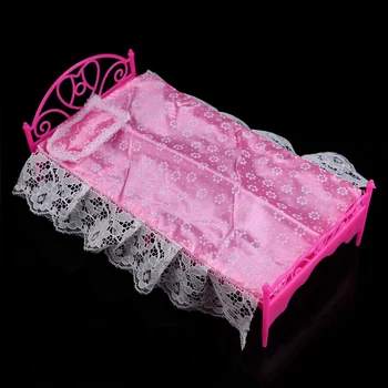 

1PCS For Girls Doll Accessories Birthday Gift Dolls For Girls Pink Toys Lace Bed For Barbie Doll house Life Furniture