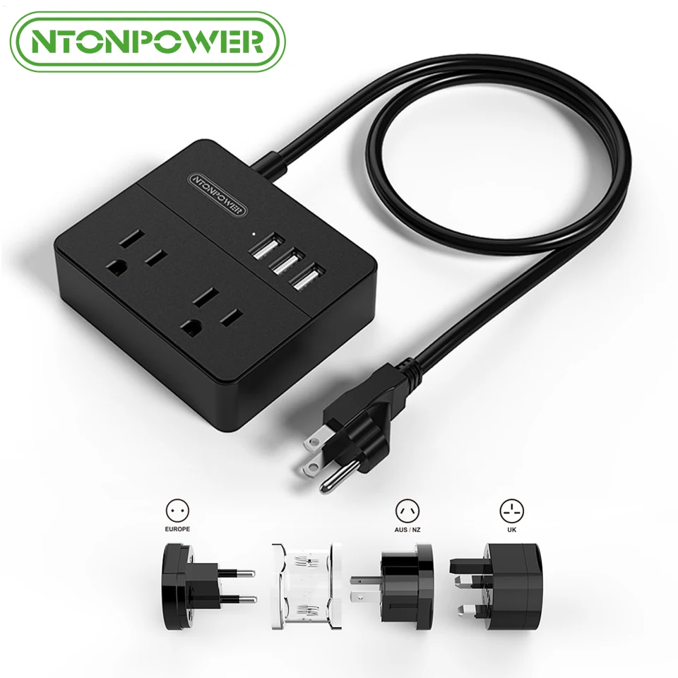 NTON power OSP электрическая розетка USB power Strip US Plug 2AC 3 порта USB зарядное устройство портативное с универсальным адаптером для путешествий по всему миру - Цвет: Black