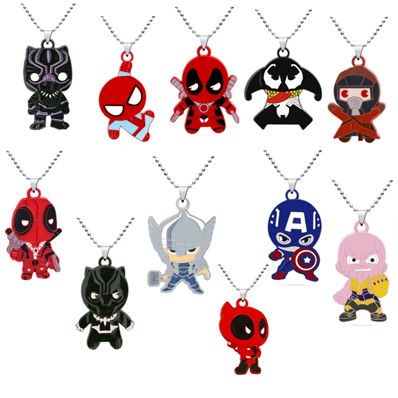 

New Avengers Necklace Cartoon Metal Thanos Captain America Spider Man Doctor Strange Beads Chain Pendant Necklaces Jewelry Gifts