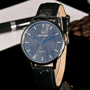 

2017 GERIDUN Quartz Watch Men Top Brand Black Leather Watches Men's Relojes Hombre Horloge Orologio Uomo Montre Homme clock