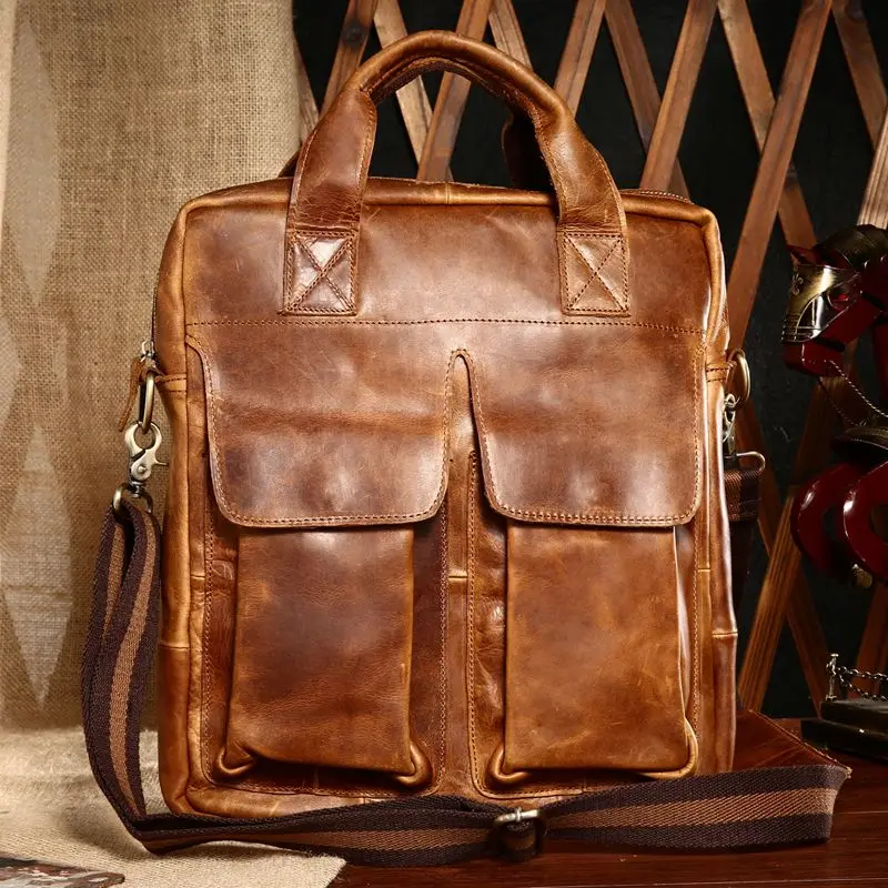 

LOEIL New fashion casual leather men's bag shoulder bag Men's first layer leather Messenger bag retro tide bag