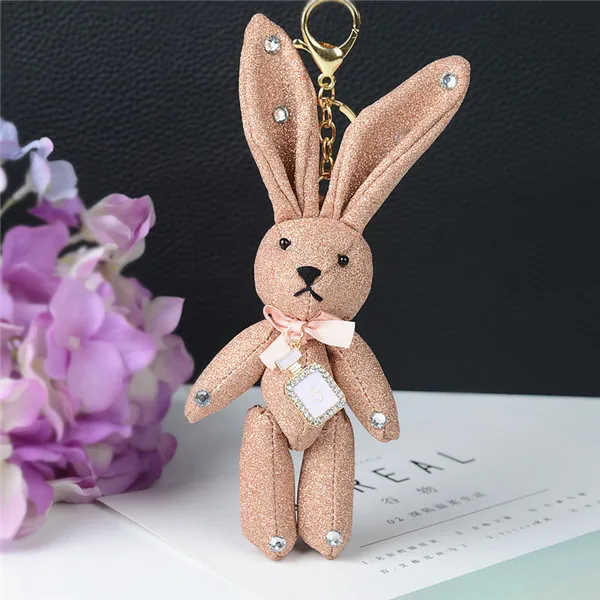 19cm long ears Stuffed Animal Bunny Rabbit Glitter Rivets, matte, diamonds, keychain plush toy - Цвет: 9