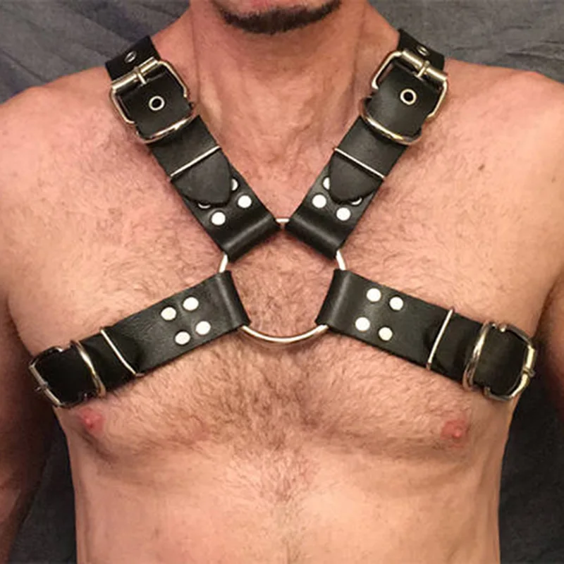 

Lingerie Shoulder Belt For Men gay Harajuku Sexy Round Fetish Qothic Belts Rave Holographic Harness Leather Black Body Chest