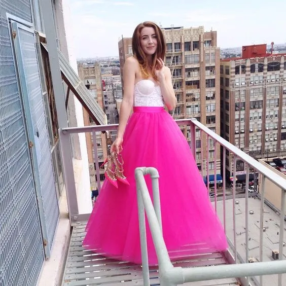 Fuchsia Puffy Tutu Skirts Floor Length Long Skirts For Pretty Lady Zipper Style Fashion Hot Pink 2016 Tulle Skirt For Women