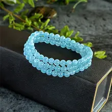 3 ряда из натуральной Синий Драгоценный Камень Аквамарин 5.7-5.3 мм Бусины Браслет AAA