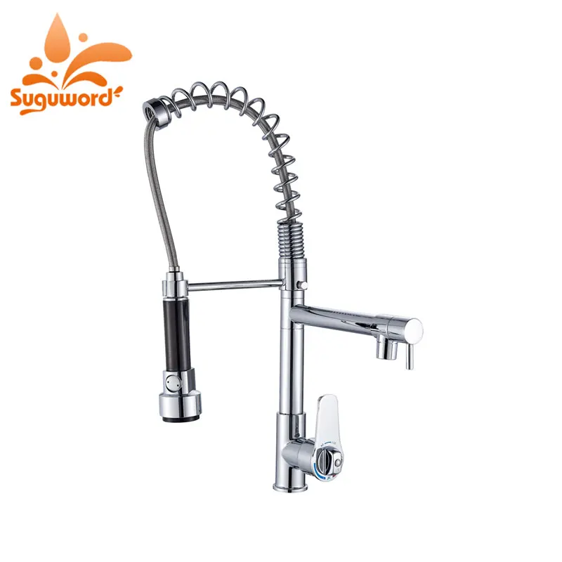 

Suguword Chrome Thermostatic Kitchen Spring Faucet Deck Mounted Single Handle one Hole Mixer Tap