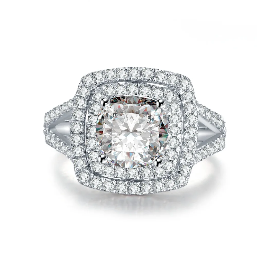 Big Ring 3CT Cushion Clear Sterling Silver Fabulous Synthetic Diamonds