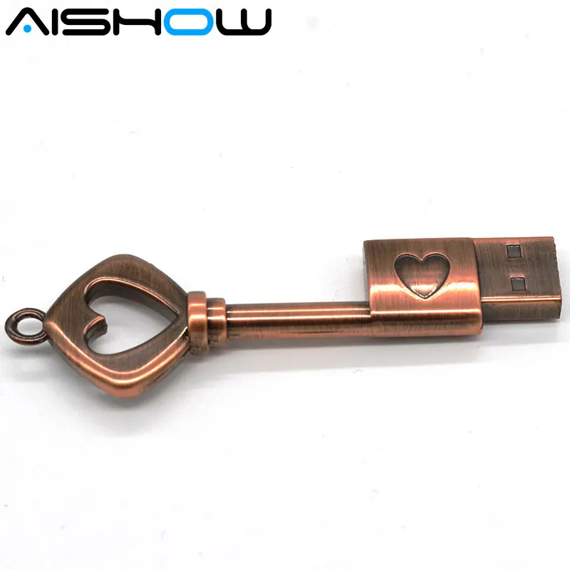 

Fast Speed 32GB Metal bronze key Pen Drive Flash Drive PC USB 2.0 Pendrive Memory Stick Drives 16GB 8GB 4GB U Disk Free Shipping