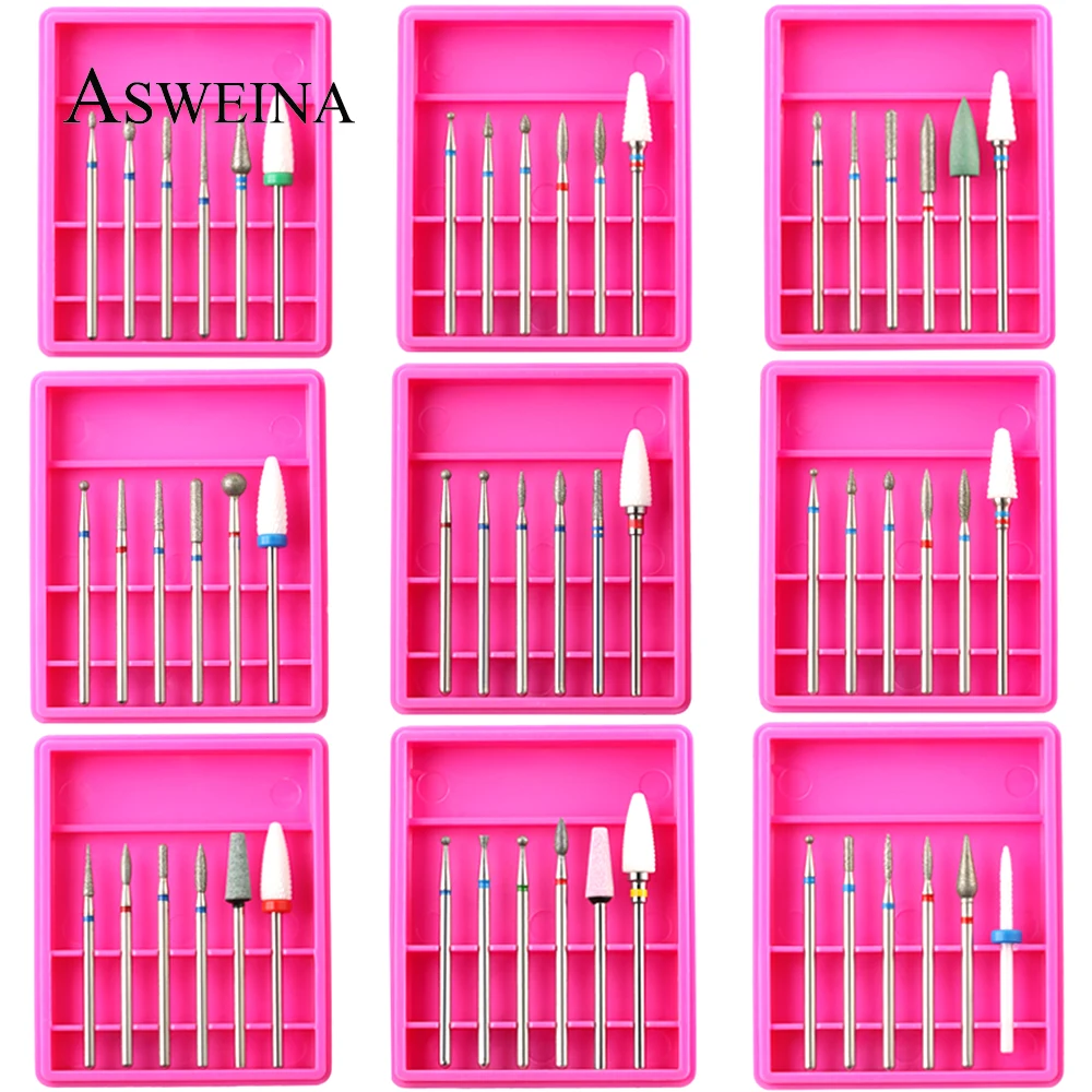 

6pcs/Set Diamond Corundum Nail Drill Ceramic Milling Cutter For Manicure Eletric Machine Bits Cuticle Remover Burr Art Tools
