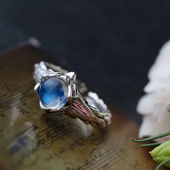 

Natural blue moonstone stone silver ring vintage old 925 sterling silver ring factory direct free shipping