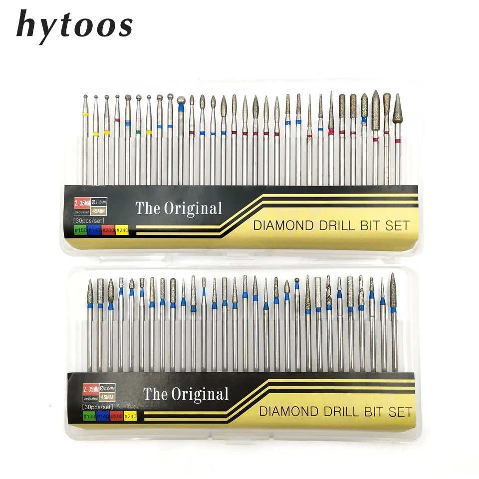 HYTOOS 30Pcs set Diamond Drill Bit Set 3 32 Rotary Cuticle Burr Manicure Bits Electric Drill