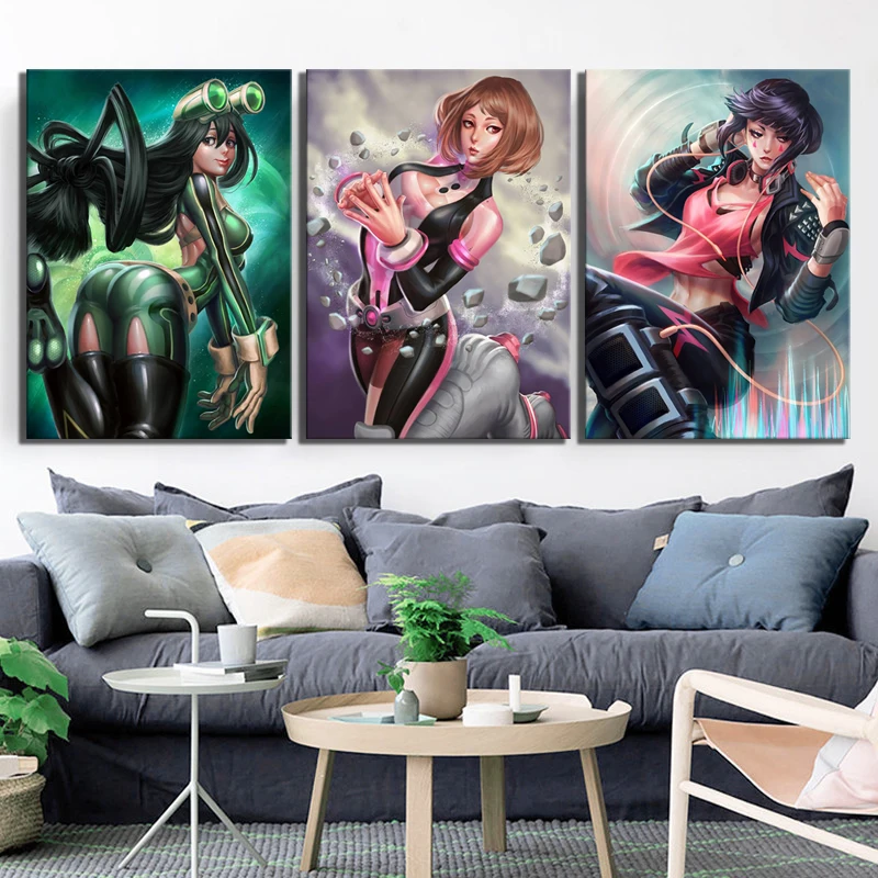 Home Decor Canvas Painting 3 Pieces Girl My Hero Academia Pictures Wall Art Anime Prints Modular Poster For Kids Room Bedroom