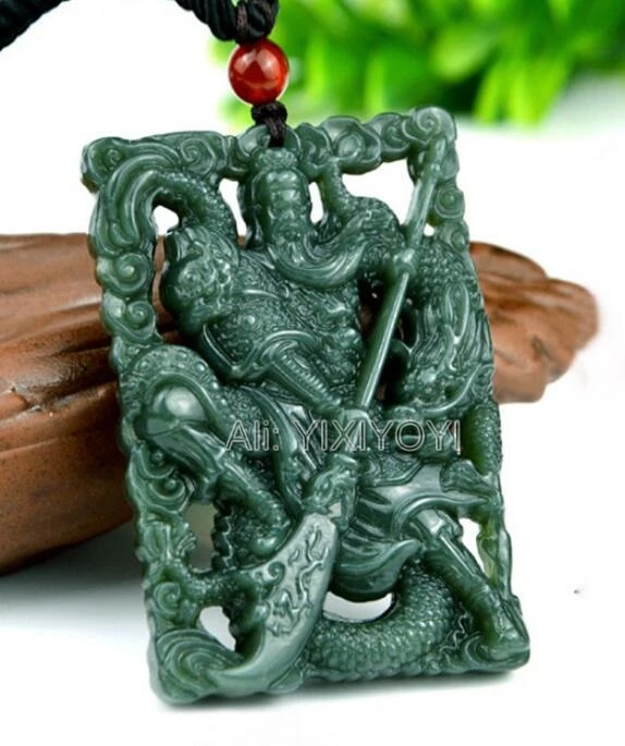 free Necklace Natural Gold Obsidian Carved Chinese Sword GuanGong Lucky Pendant