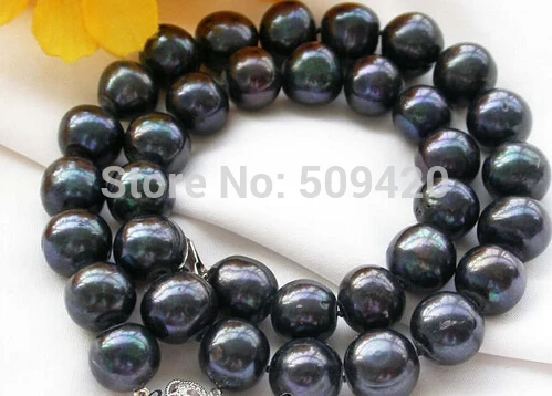

~~ Free Shipping Greant 17" 13MM black round freshwater pearl NECKLACE