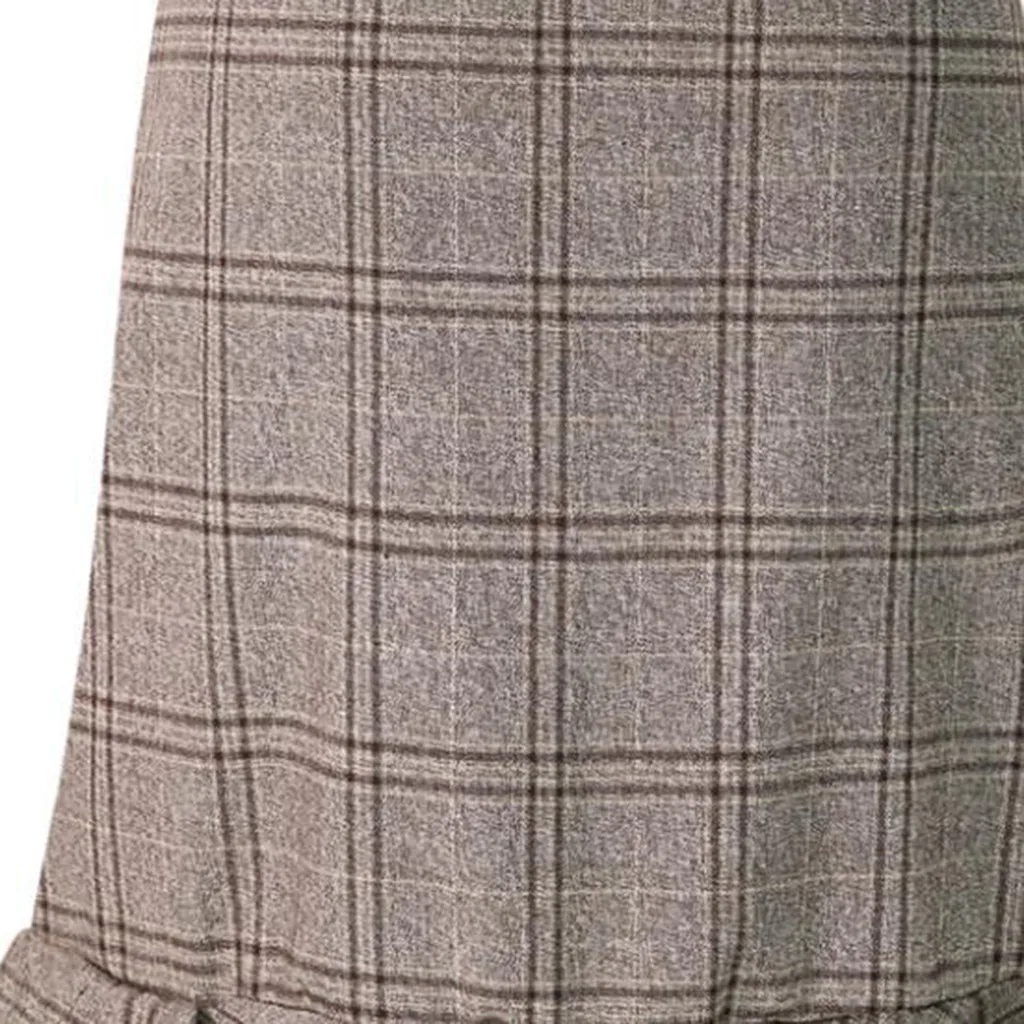 Английская стильная клетчатая кружевная миди юбка-карандаш с оборками шотландская Женская винтажная серая облегающая юбка с высокой