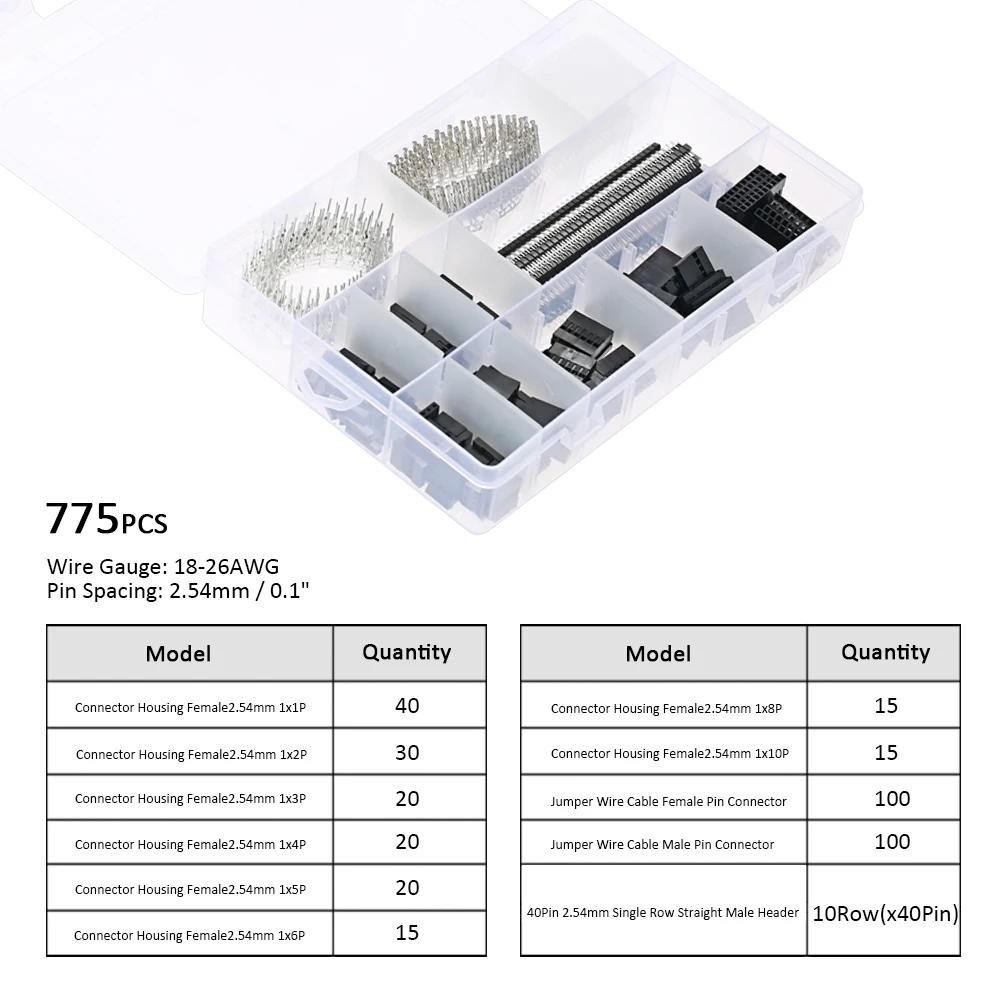 775 шт. 2,54 мм PCB Перемычка провода штыревой разъем 10 РЯД 40Pin коробка упаковочный комплект и Женский Мужской обжимной штырь