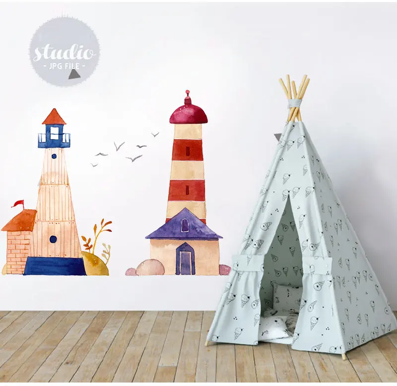 Скандинавском стиле, украшение для детей, домашний декор, настенная художественная наклейка с морским маяком, постер, картина, декор для спальни, для детской комнаты