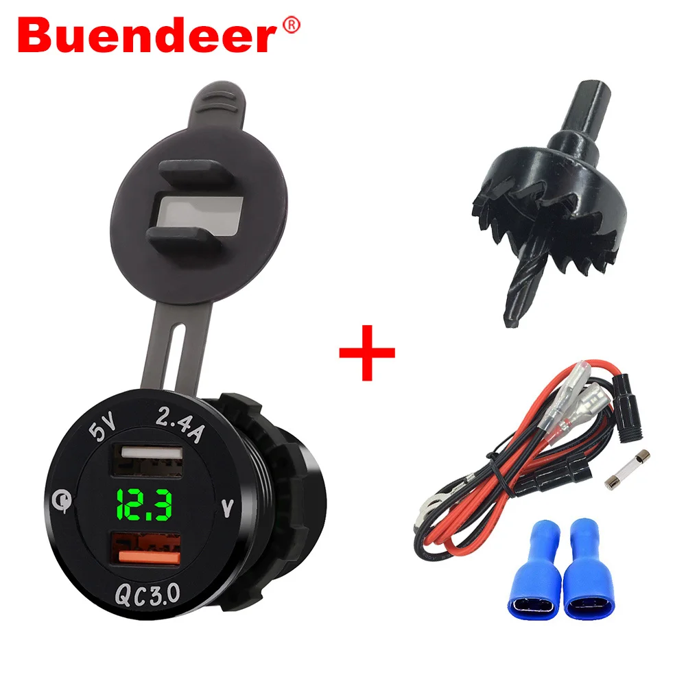 Зарядное устройство Buendeer с двумя USB портами QC3.0 и 2.4A адаптер для прикуривателя в