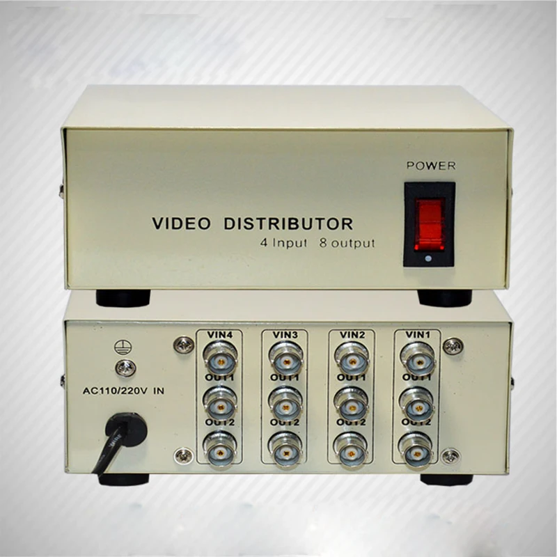 

AC110V 220V 4 In 8 Out Composite BNC Connector Video Distributor 4-8CH Video Splitter Amplifier for CCTV Security Camera System