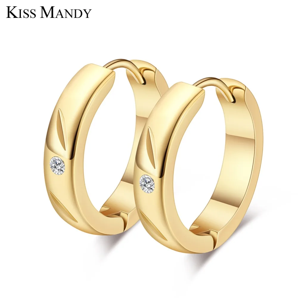 KISS MANDY круглые серьги-кольца с цирконом для женщин золотого цвета, Резные листья, серьги на клипсе для офиса, женские модные ювелирные изделия GTE108