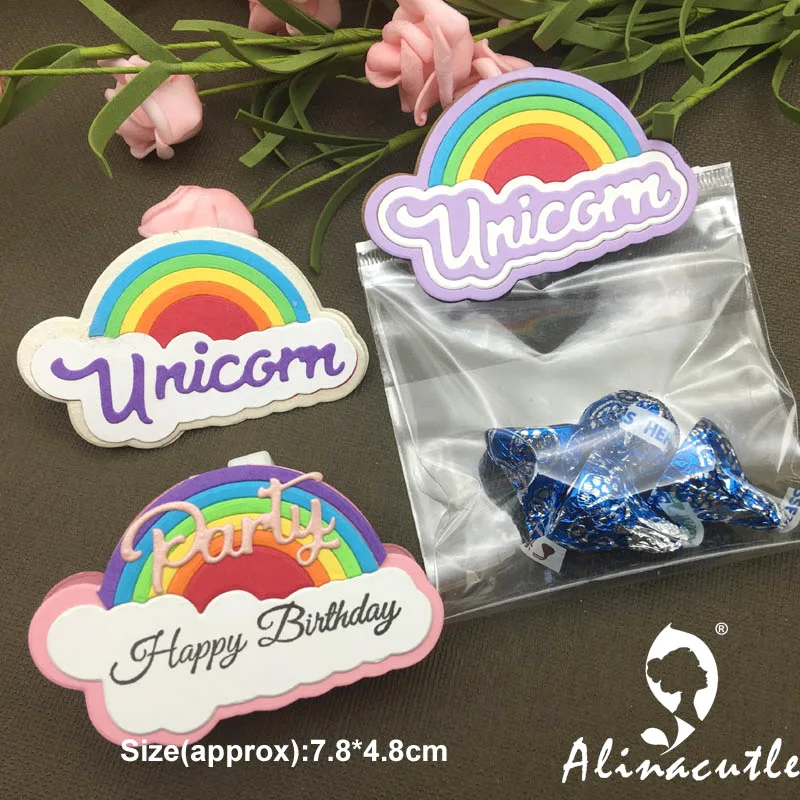 Alinacutle Metal Cutting Dies Cut Unicorn Rainbow Bag Topper Scrapbooking Paper Craft Album Card Punch Knife Art Cutter Die