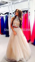 High Neck Einzigartige A line Abendkleid 2017 Up und unten Separate Bodenlangen Formales Kleid Weg Von der Schulter Prom kleider