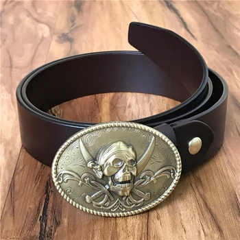 

Genuine Leather Brass Skull Belt Buckle Men Belt Ceinture Homme Mens Belt Leather Jeans Belts For Men Cinturon Hombre MBT0495