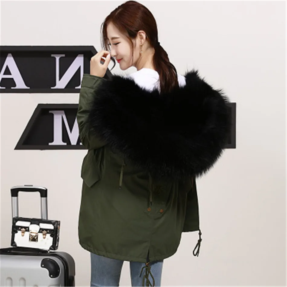 Army green parka army green coat fur jacket women raccoon fur collar