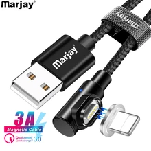 Marjay 1 м 2 м Магнитный USB кабель 90 градусов 3A зарядное устройство для iPhone 7 8 X XR XS MAX IOS Магнит usb зарядный кабель