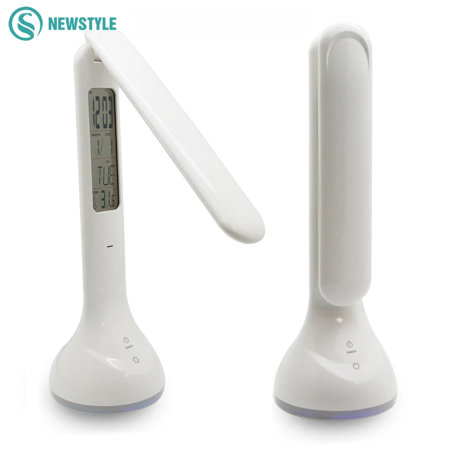 

Foldable Dimmable Led Desk Lamp Table Light with Calendar Temperature Alarm Clock Atmosphere Colors Changing Book Light