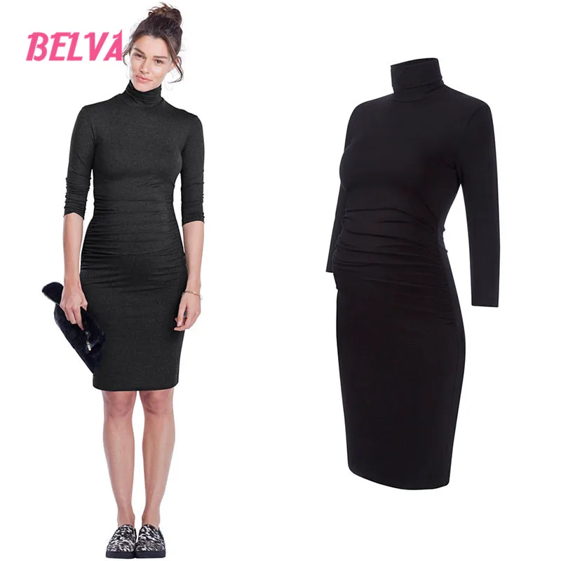 

Belva pregnant women clothing dress fashion Turtleneck Bamboo Womens Maternity Stretch Warm Knit Bodycon Dress Polo Neck DR245