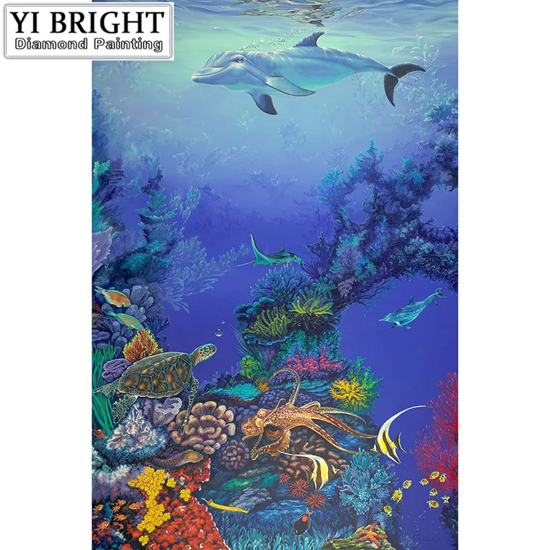 

Full Square Diamond Embroidery Painting Cross Stitch Kit Home Rhinestone Mosaic Painting Fish Whale Turtle Shark Sea Animals YSD