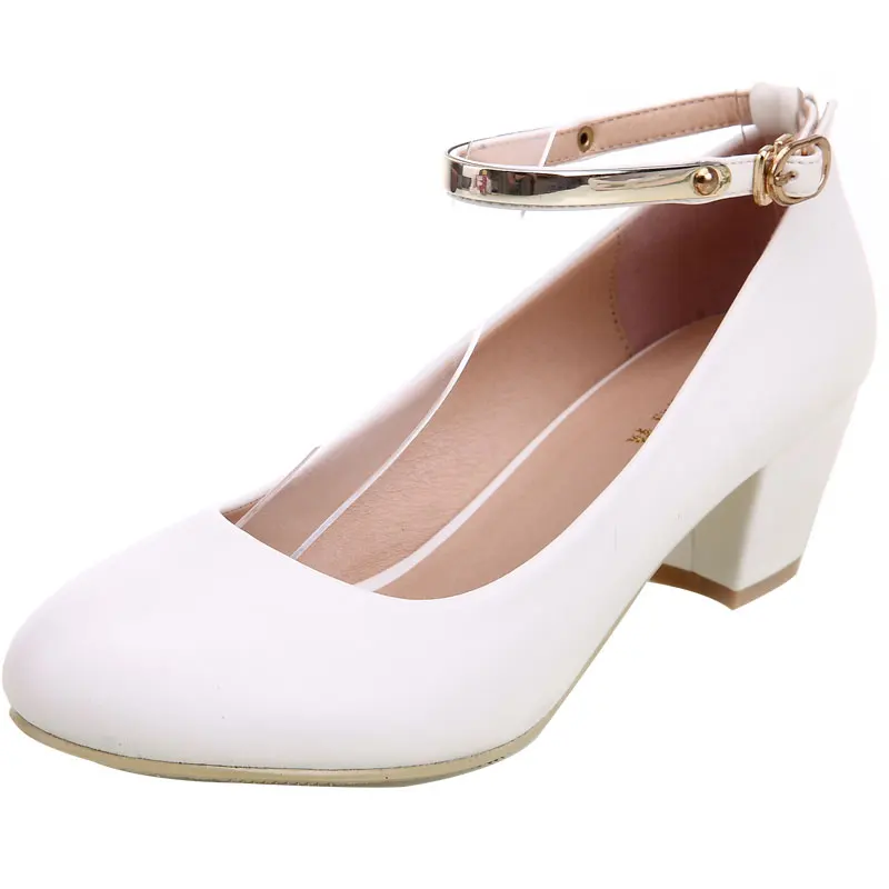 YALNN/Новинка; женская обувь из органической кожи; модная модельная обувь для отдыха с пряжкой на ремешке; цвет белый, черный; резиновая обувь; туфли-лодочки на квадратном каблуке 5 см - Цвет: Белый