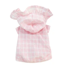 Летняя Клетчатая толстовка с капюшоном для маленьких животных, защита от солнца, Цветочная шляпа, одежда для кошек, рубашка, жилет, футболка, Йоркская розовая крутая куртка