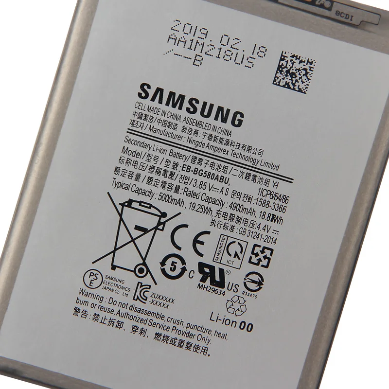 Оригинальная батарея SAMSUNG EB-BG580ABU для SAMSUNG M20 M30 SM-M205F 5000 мА/ч, Аутентичные Батарея