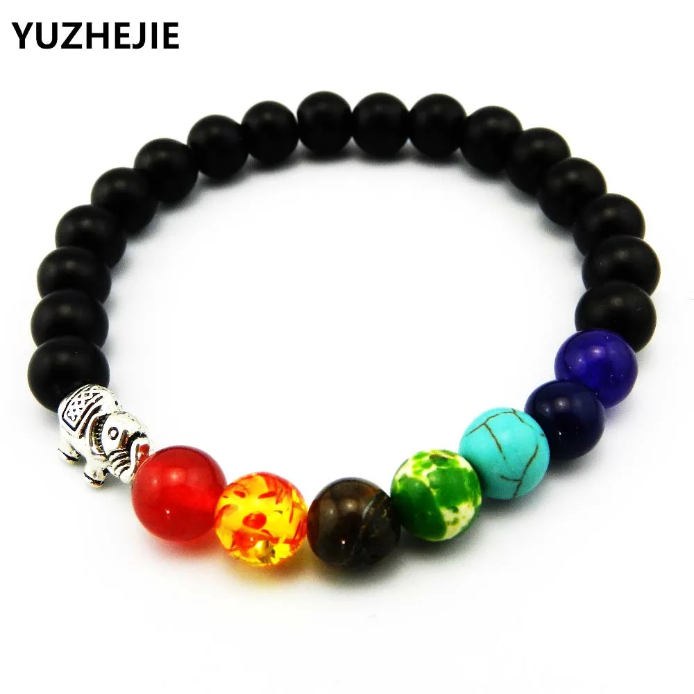 

8mm Matte Natural Stone Beads 7 Chakra Healing Balance Elephant Bracelete Feminino Yoga Reiki Prayer Bead Bracelet for Men Women