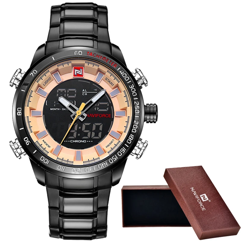 Prix pour NAVIFORCE de hommes Marque De Luxe Sport Montres Hommes Double Affichage LED Numérique Étanche En Acier Plein Quartz Montre Homme Horloge + boîte d'origine Prix pour NAVIFORCE de hommes Marque De Luxe Sport Montres Hommes Double Affichage LED Numérique Étanche En Acier Plein Quartz Montre Homme Horloge + boîte d'origine
