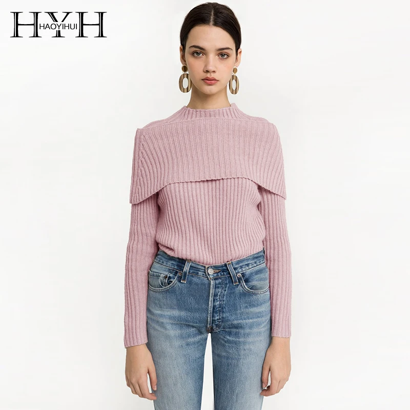 

HYH HAOYIHUI 2018 Women Sweater O-Neck Solid Long Sleeve Casual Fashion Sweet Ruched Knitted Pullover Spring Female Sweater