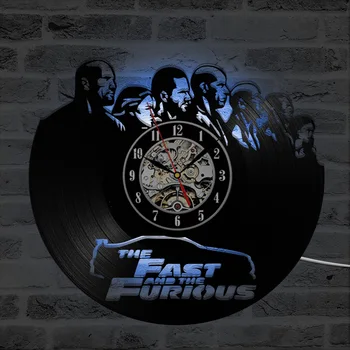 

Vinyl Record Wall Clock Modern Design The Fast and The Furious Movie Theme LED Clocks Wall Watch Art Home Decoration Hanging