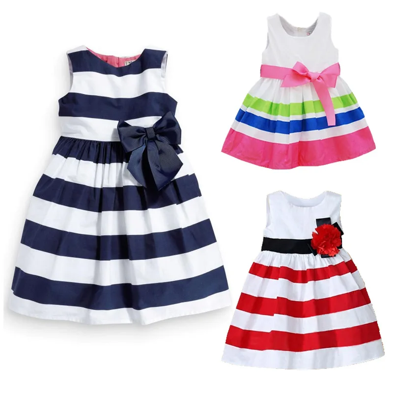 

Baby Dresses For Girls Summer Princess Cute Cotton Striped Baby Girls Clothing Lolita Dress For 0-24 M Kids With Bow-knot
