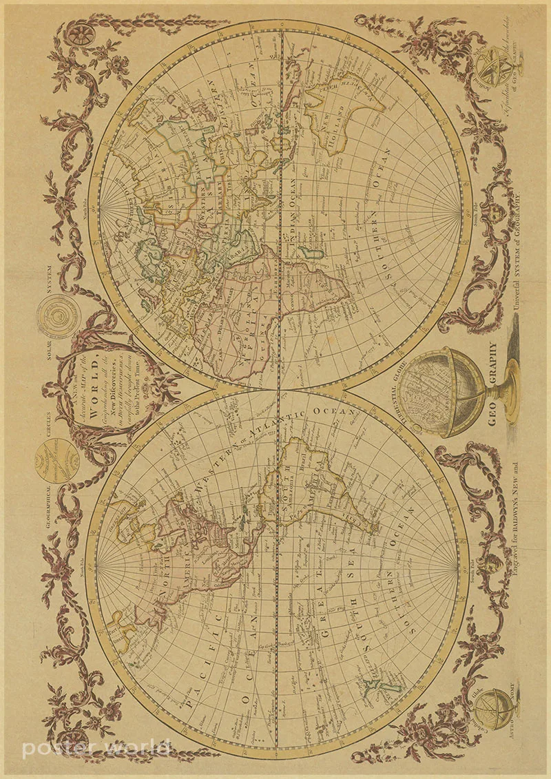 Винтажная карта мира украшение дома детальный античный плакат ретро тканевый плакат Глобус старый мир морская карта подарки