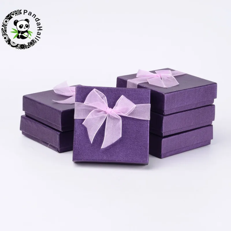 Pandahall 72 шт. квадратный бант органза лента картонный браслет подарочные коробки для ювелирных изделий упаковка и дисплей 9x9x2,7 см - Цвет: 04 Purple