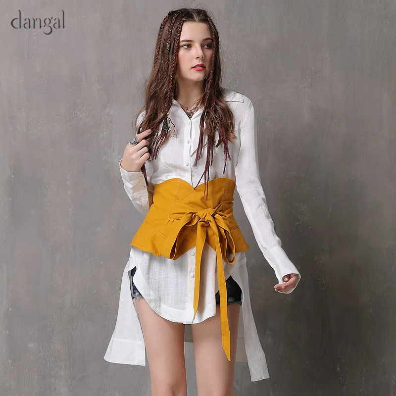 

Dangal Women Fashion Boho Patchwork Wide Cummerbunds Retro Cummerbunds For Shirts Denim Belt For Women High Waist Lace Up 9256