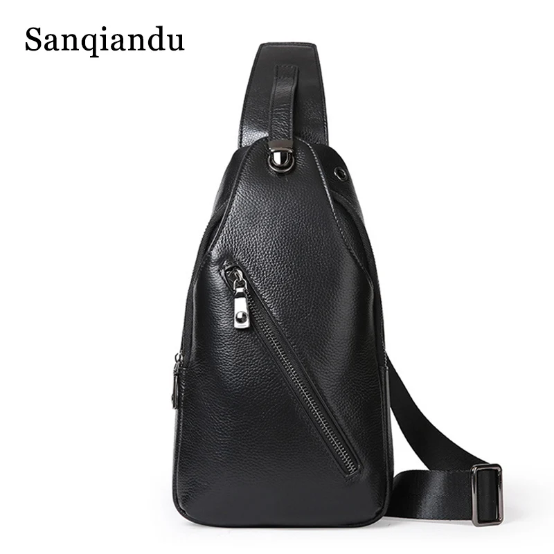 

Genuine Leather Chest Bag Men Simple Single Shoulder Bags for Men Crossbody Bags Anti Theft Male Messenger Bag Phone Blosas