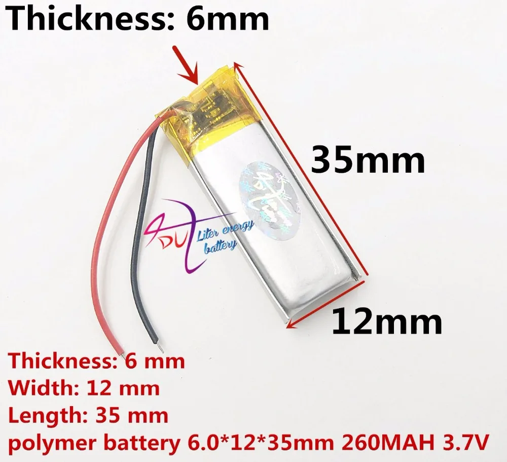 

Polymer 601235 3.7V 061235 260mah camera pen recorder Haircut Bluetooth lithium battery factory direct sales